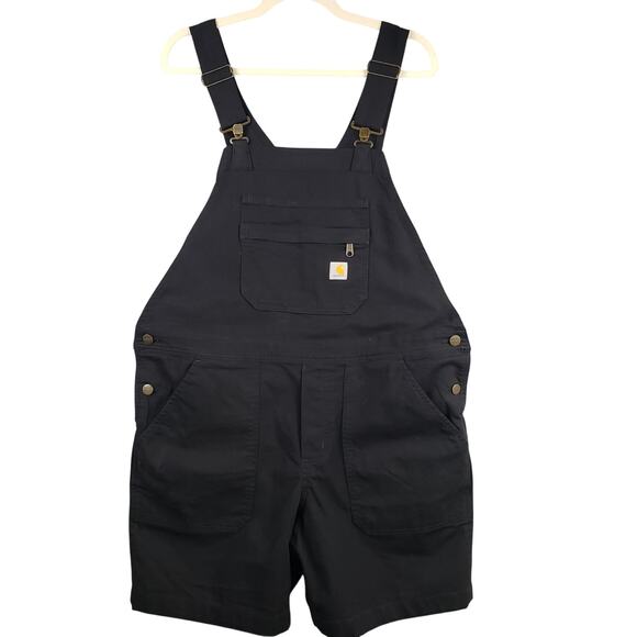 Carhartt Pants - Carhartt Women's Size L Relaxed Fit Shorts Overalls Black Canvas Rugged Workwear